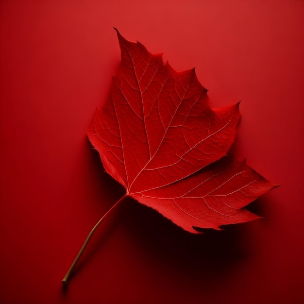 A red background with a red leaf