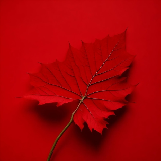 A red background with a red leaf