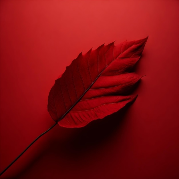 A red background with a red leaf