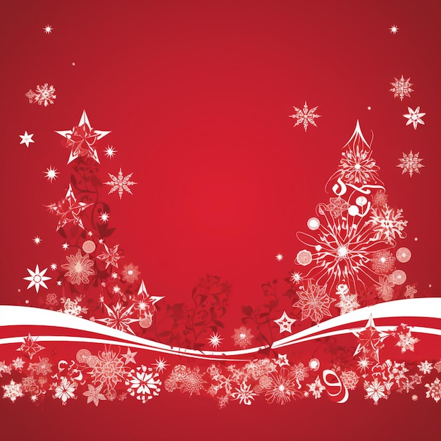 A red background with snowflakes and a christmas tree and the number 9 on it