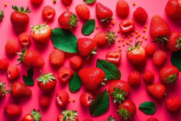 A red background with strawberries on it