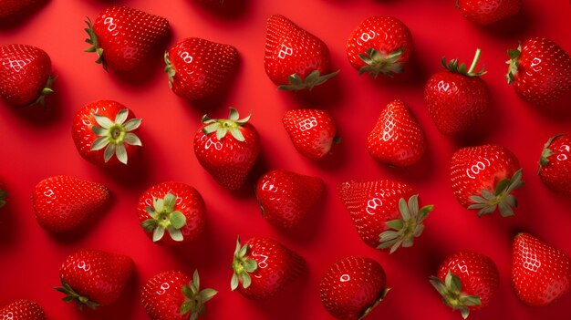 Photo red background with strawberries