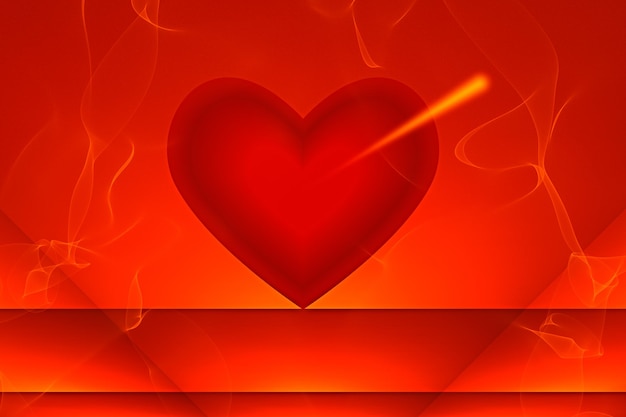 Red background with texture and heart with yellow arrow and smoke