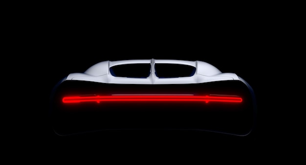 Red backlight of a generic unbranded sport car in the dark 3D illustration