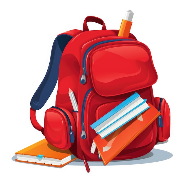 Red backpack with school supplies Generative AI