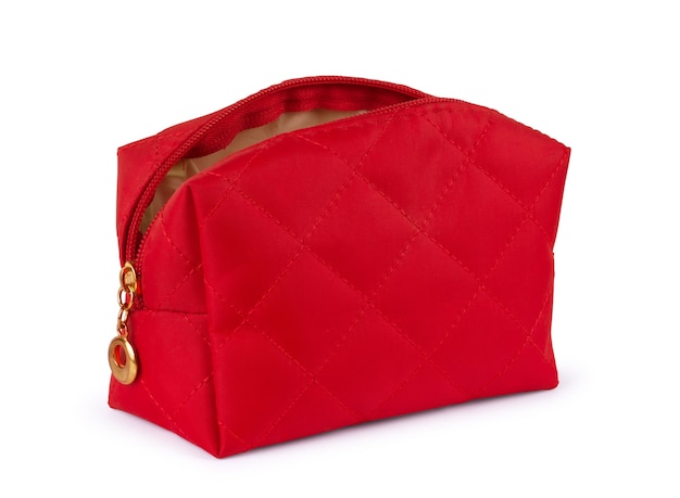 Red bag for cosmetics on a white background