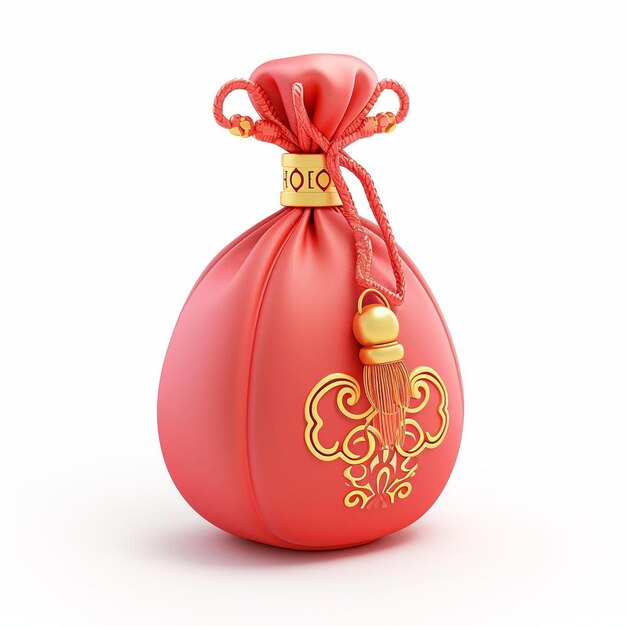 a red bag with a gold design on it