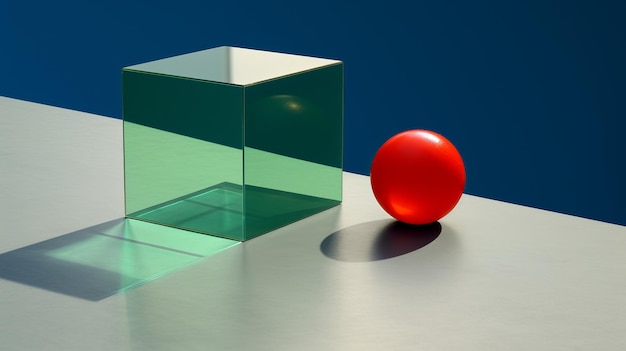 Red ball and green cube Beautiful illustration picture Generative AI