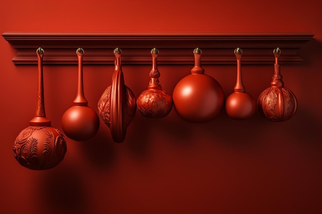 A red ball is hanging on a wall