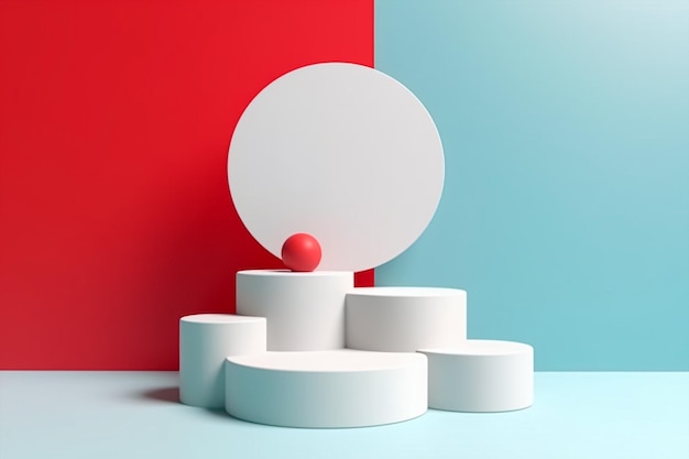 A red ball is on top of a white pedestal.