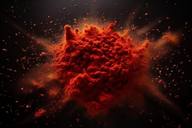 a red ball of orange liquid is covered in orange powder.