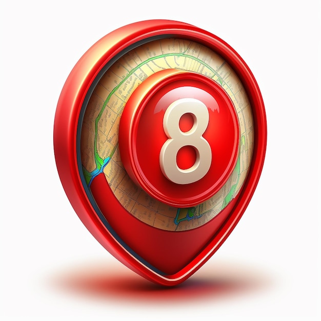 A red ball with the number 8 on it