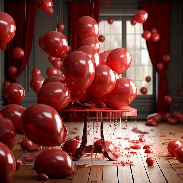 Праздничный стол из красных шариков