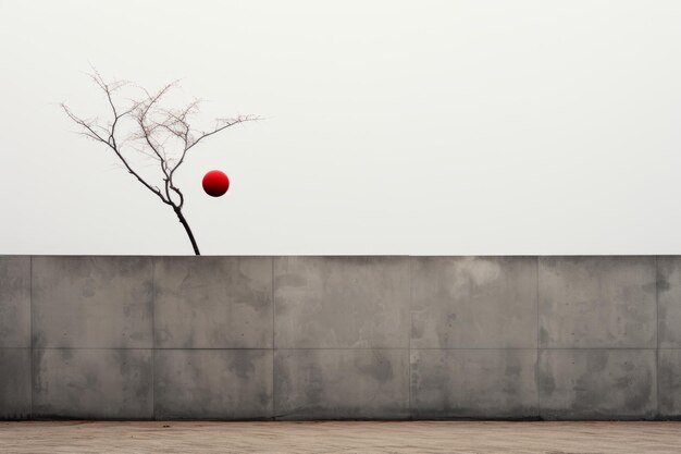 a red balloon floating in the air next to a tree