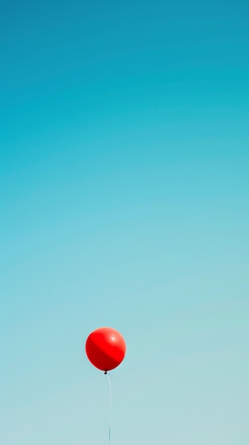 Red Balloon Floating in Blue Sky