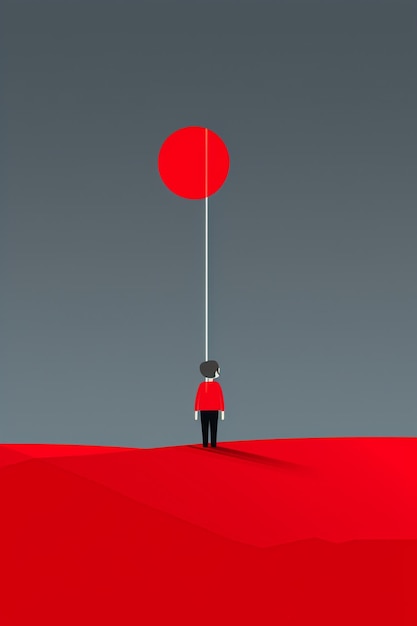 A red balloon is hanging from a pole.