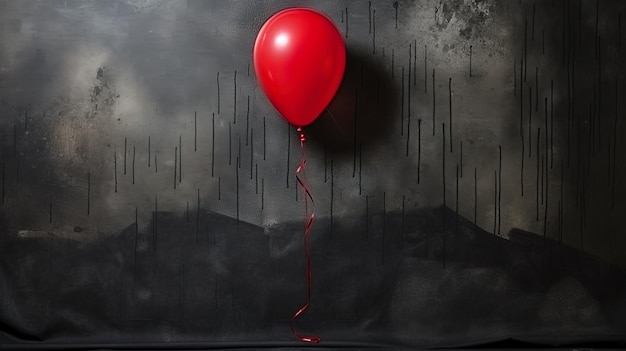 Red balloon with black textured background and copy space generated by AI