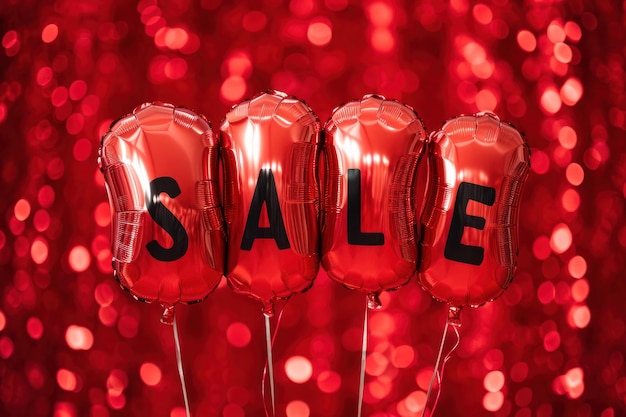 Photo red balloon word sale on red bokeh background