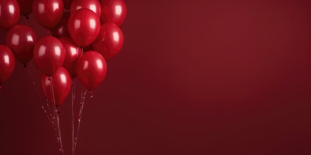 Photo red balloons on a red background with space for text generative ai