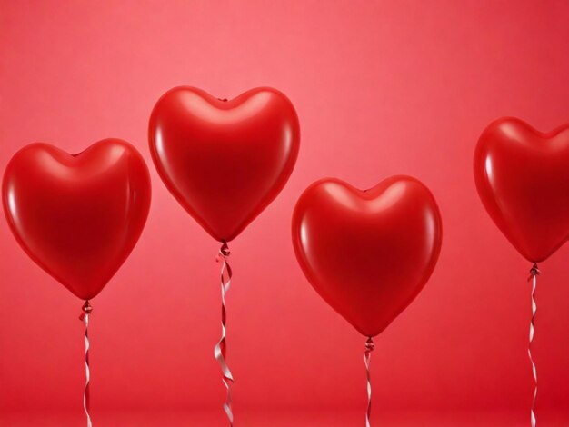 Red balloons in shape of heart on red background