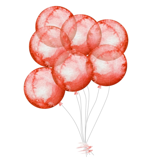 Red balloons watercolor illustration