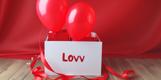 Red balloons with the word lovev on it