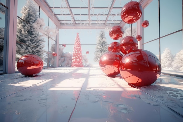 Photo red balls in a snowy scene