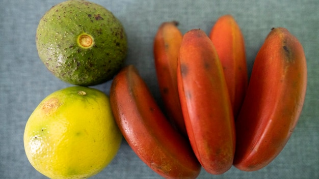 Photo red banana other fruits and peppers is one of the variations in brazil