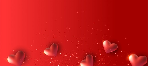 red banner with 3d hearts