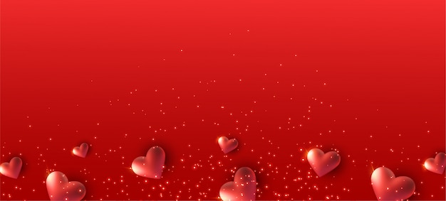 red banner with 3d hearts