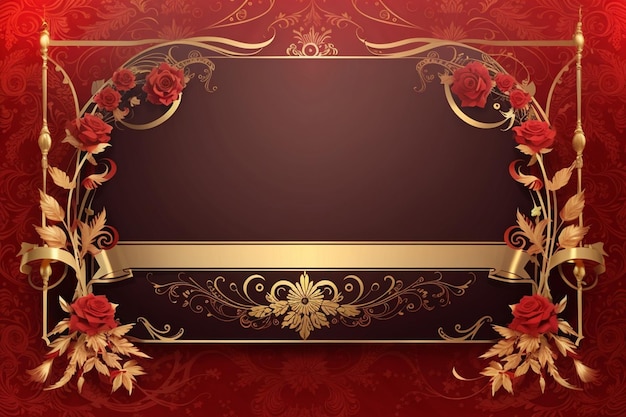 Red banner with luxurious bright gold ornaments and large empty place for your text