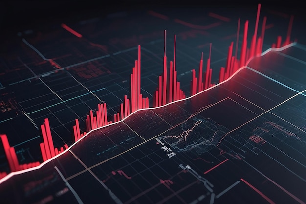 사진 빨간색 바 그래프 일러스트레이션 금융 및 증권 거래소 개념 생성 ai