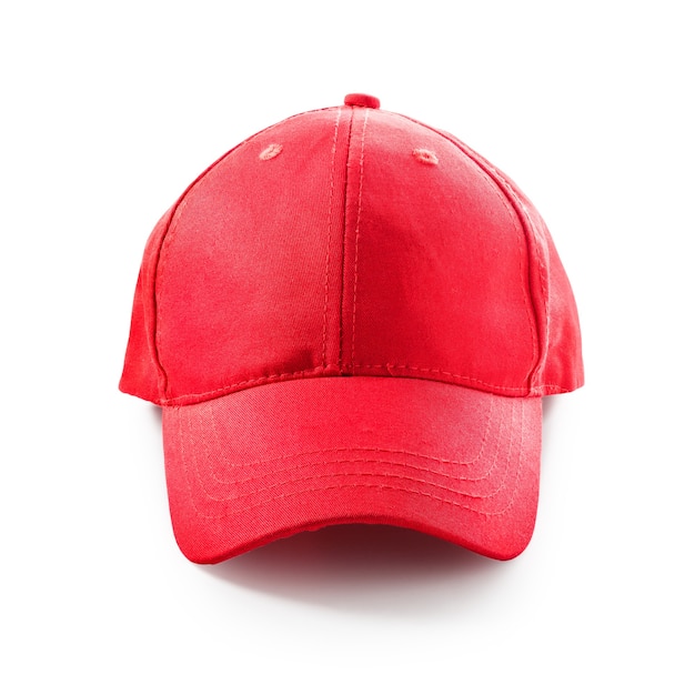 Red baseball cap isolated on white background. Sport hat. Single object with clipping path