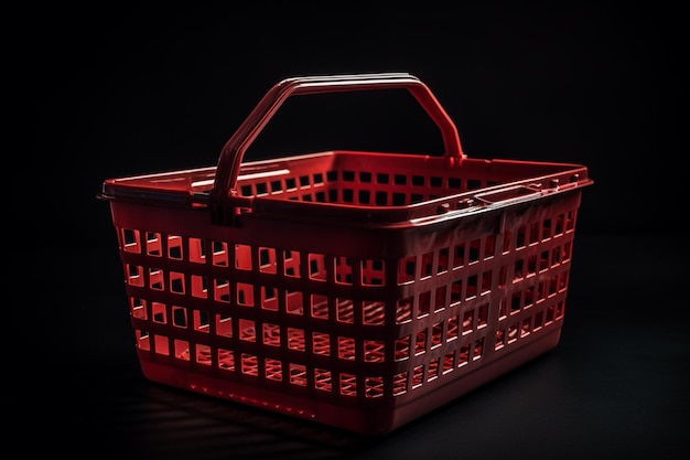 A red basket with a handle that says'the word'on it '