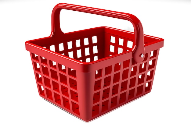 A red basket with handles that say's on it