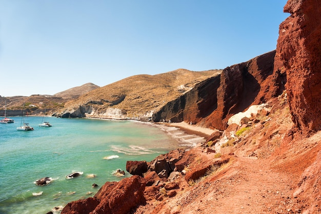 Red beach on Santorini island, Greece. Summer landscape, sea view