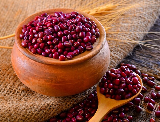 Red bean isolated on wood table