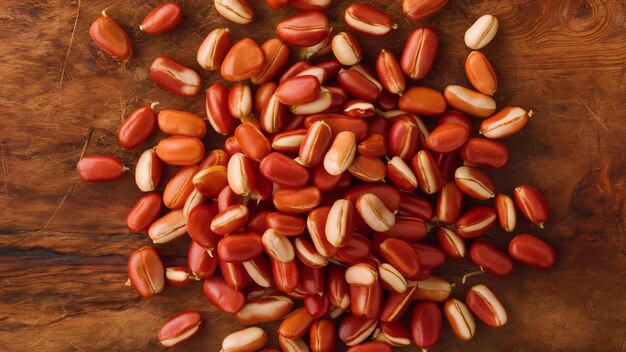 Foto semi di fagioli rossi su uno sfondo di legno in cucina