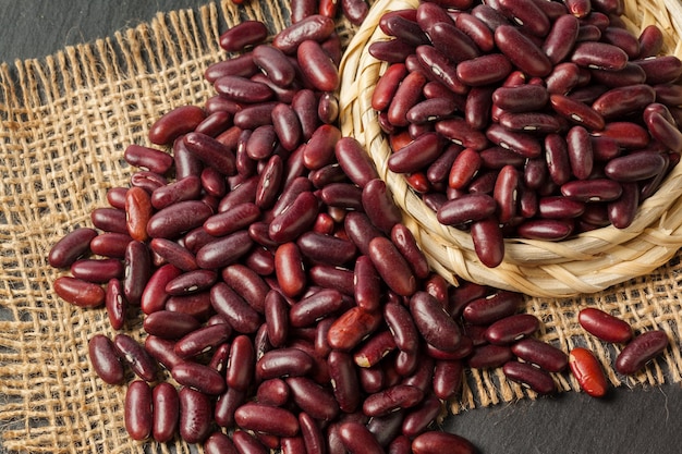 Red beans on the black table