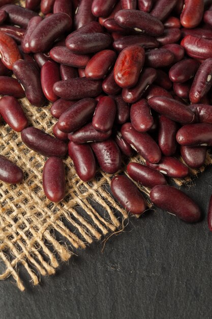 Red beans on the black table