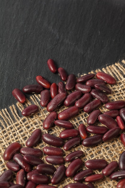 Red beans on the black table