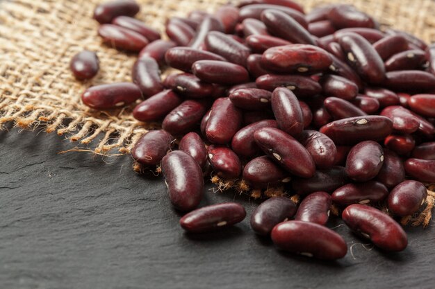 Red beans on the black table