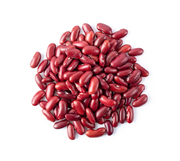 Red beans isolated on white background. top view