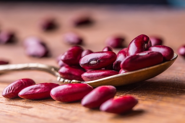 Red beans. Red beans and  spoonl on table.