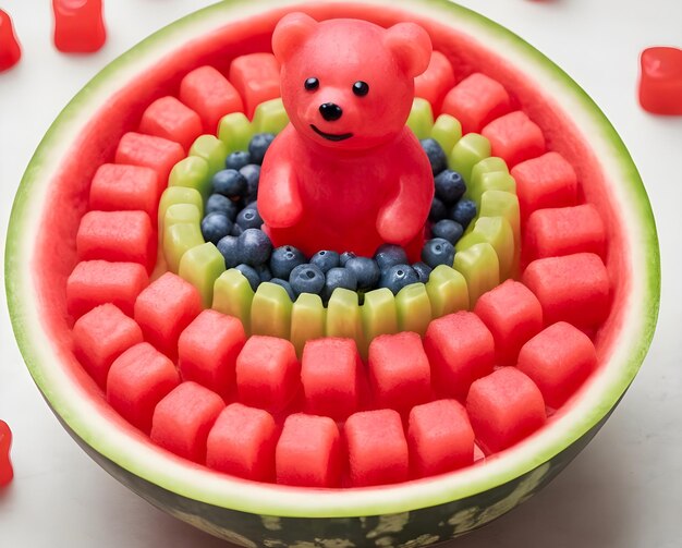 a red bear in a bowl of watermelon watermelon art