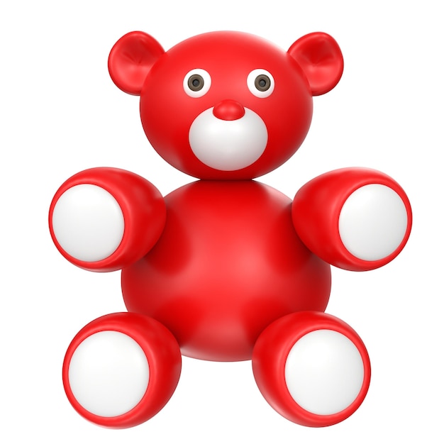 A red bear with white eyes and a white background.