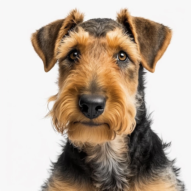 Red bearded dog breed Airedale Terrier portrait isolated on white closeup beautiful pet