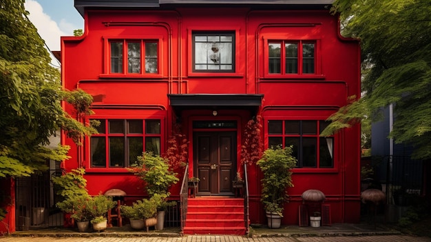 Photo red beauty house front facade