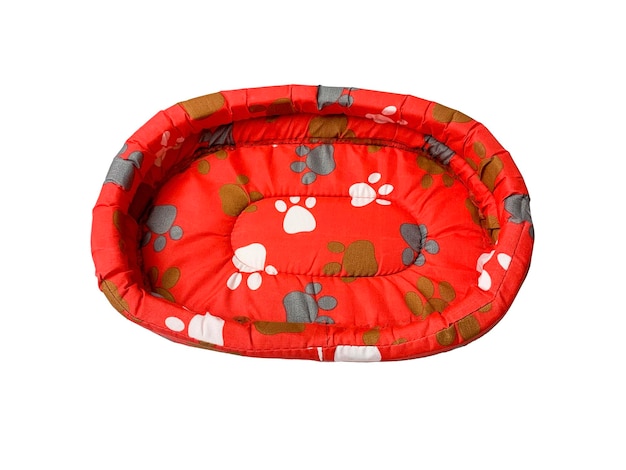 red bed for pets with white and red dogs art