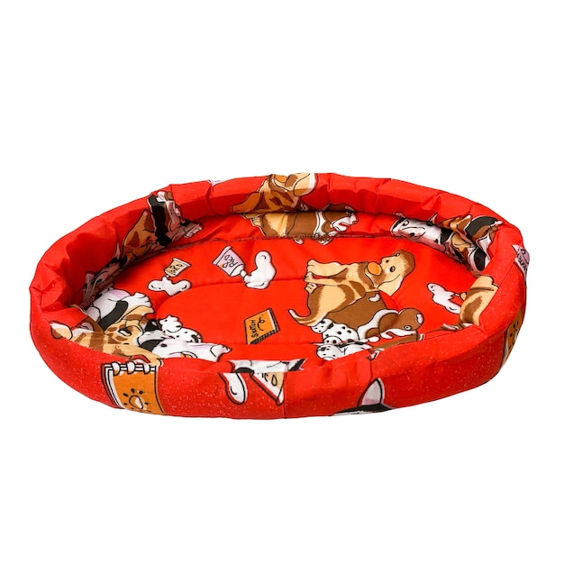 red bed for pets with white and red dogs art